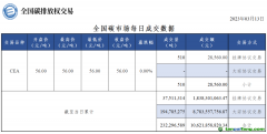 3月13日全國碳市場(chǎng)收盤價(jià)56.00元/噸 與前一日持平